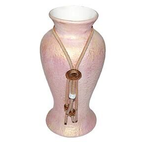 Handmade Pink Pottery Vase Textured Boho SW Decor Leather Concho Acct Vintage